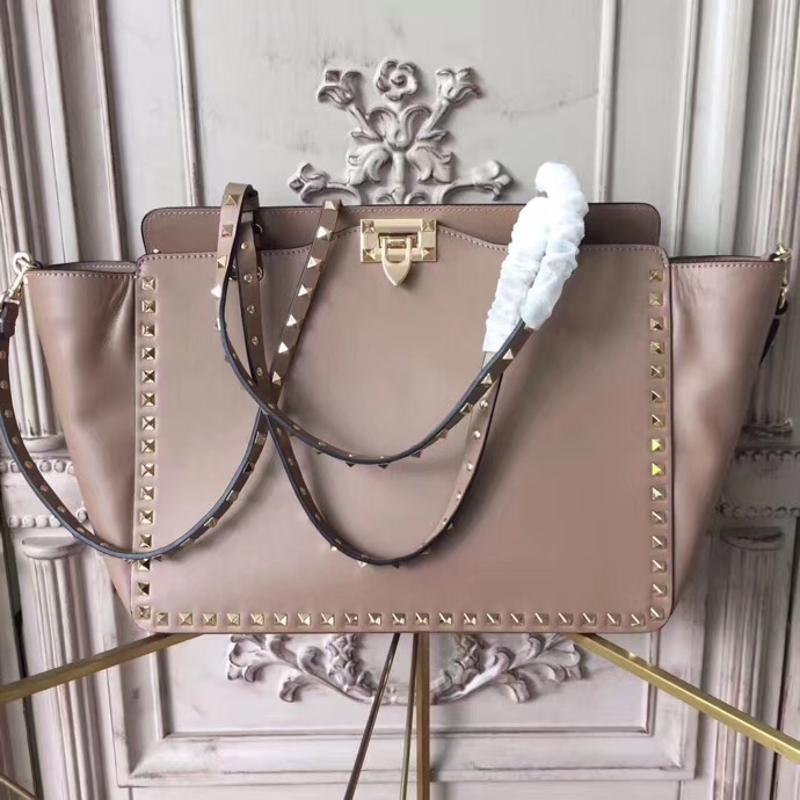 Valentino Shoulder Tote Bags VA0973 Full leather plain grey gold buckle